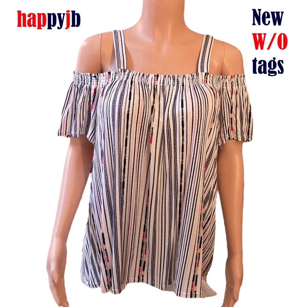 NWOT Time and Tru Halter Top Cold Shoulder White Blue Red Size XL